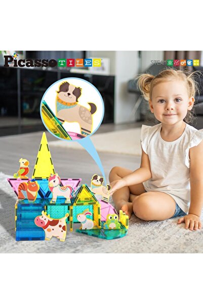 erorex 8Pc Magnet Tile Building Blocks 8 Magnetic Farm Animal Action Figures Characters Construction Tiles