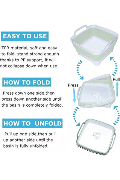 erorex 2.4 Gal Collapsible Dish Basin Drain Plug Space Saving Multiuse Foldable Sink Tub Dishpan Kitchen