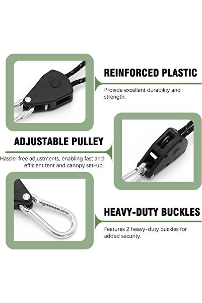 erorex Heavy Duty Pulley Camping Rope Adjustable Tent Cords Aluminum Alloy Material Windproof Ratchet