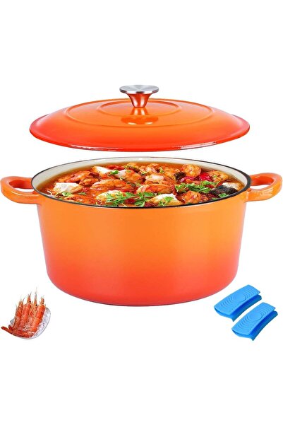 erorex Joyfone Cast Iron Dutch Oven 4.9 Liter Oven Pot Cook Pot Lid Pre Seasoned Camping Home Cooking Bbq