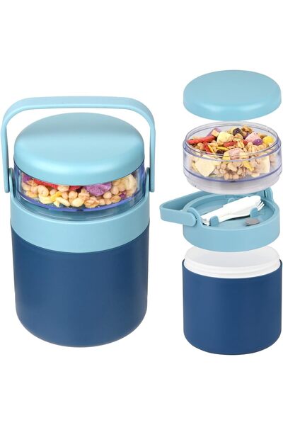 erorex 2 1 Insulated Food Jar 570Ml+160Ml Snack Container Double Insulated Food Jar Folding Spoon Leak