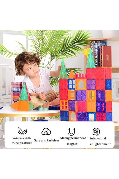 erorex Magnetic Tiles Building Blocks Clear Magnetic 3D Building Blocks Construction Playboards 100Pcs