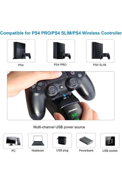 erorex شاحن وحدة التحكم بمنفذ USB مزدوج لشحن وحدات التحكم PS4/PS4/Slim/PS4 Pro