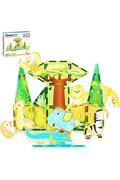 erorex Magnet Tile Building Blocks Safari Themed Playset 8 Animal Character Action Figures Magnetic Tiles