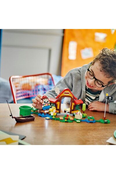 erorex 71422 سوبر ماريو بيكنيك مجموعة توسيع منزل ماريو لعبة قابلة للبناء شخصية يوشي الصفراء فكرة هدية