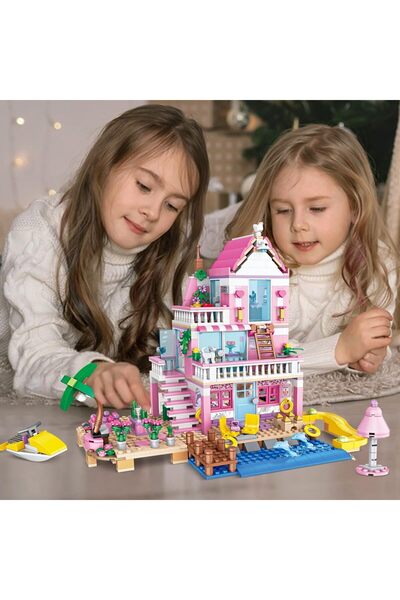 erorex Pink Girls Seaside Beach Villa Friends Building Set Friends Construction Educational Toy Kids Age 6