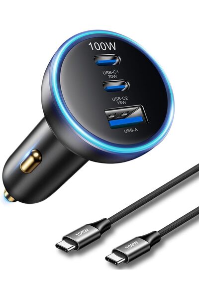 erorex شاحن سيارة ماك بوك 138 واط شحن سريع، شاحن سيارة USB بثلاثة منافذ من النوع C، شاحن سيارة فائق السرعة PD100 واط