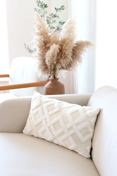 HAMUR Bohemian Special Design Punch Punch Pattern Decorative Rectangular Throw Pillow Cover Mila Ecru