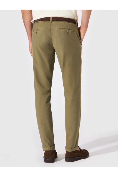 Hiltl Olive Green Vintage Waist Back Elastic Cotton Elastane Slim Fit Trousers
