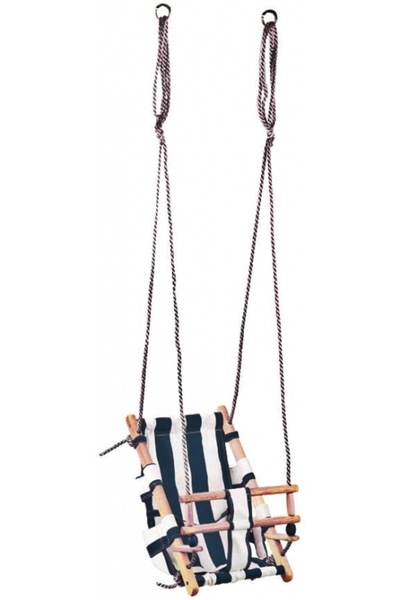 SGTT ST Kids swing for children, wooden frame, blue/white textile material, max 70 kg, 36x24x45 cm