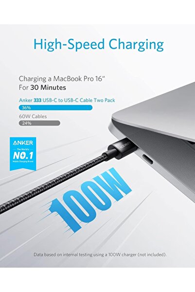 Anker USB C to USB C Cable (6FT, 2Pack), Type C 100W Charger Cord Fast Charging for iPhone 16 Series