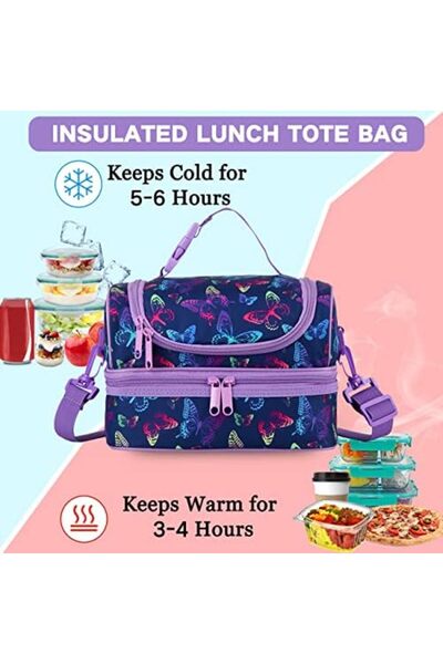VASCHY Lunch Box Bag Kids, Insulated Two Compartments Cooler Bags for Boys Girls w Shoulder Strap fo