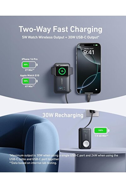 Anker بنك الطاقة MagGo، شاحن محمول معتمد بقوة 10000 مللي أمبير في الساعة مع منفذ USB-C مدمج، 35 وات كحد أقصى (لأجهزة Apple