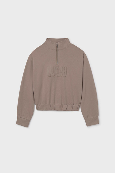 MAYORAL Kız Çocuk Yarım Fermuarlı Kabartma Yazılı Sweatshirt - Vizon