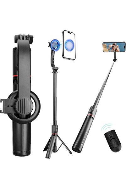 PADOM حامل ثلاثي القوائم MagSafe لهاتف iPhone 41 بوصة، عصا سيلفي مع جهاز تحكم...