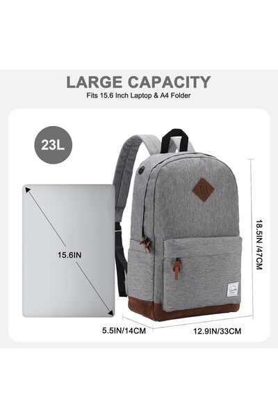 VASCHY Men's Backpack, Women's Waterproof School Bag, Boy Girl Computer 15.6 Inch Vintage for School