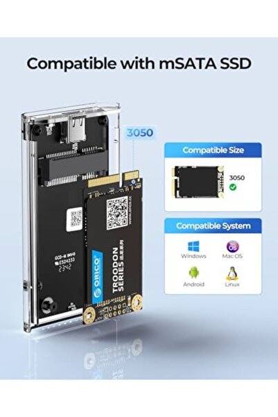 Orico 5 Gbit/s USB 3.0 mSATA SSD Enclosure, Tool-Free Transparent External mSATA 3050 SSD Adapter wi