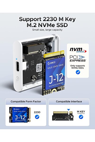 Orico علبة SSD من الألومنيوم M.2 NVMe 2230 مع غطاء حماية من السيليكون، 10 جيجابت في الثانية USB 3.2 Gen2 - IP3