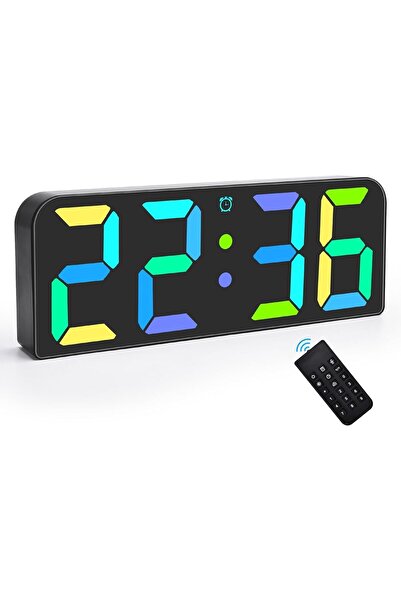 PADOM Large Digital Wall Clock with Remote Control, 9.6” Dynamic RGB Colorful Digital Clock