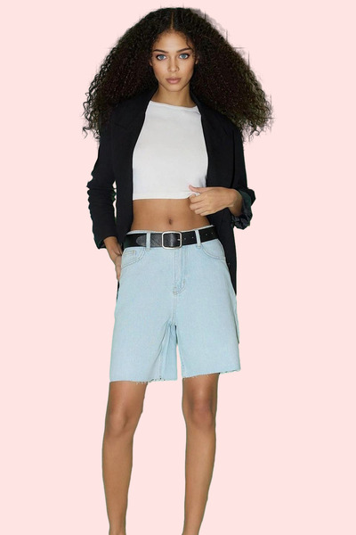 PayBuy شورت برمودا من قماش الدنيم عالي الخصر للسيدات، مريح للصيف، يوميًا، عطل...