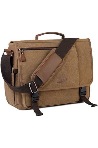VASCHY Messenger Bag for Men, Canvas Briefcases 15.6 in Laptop Bag Crossbody School Satchel Computer