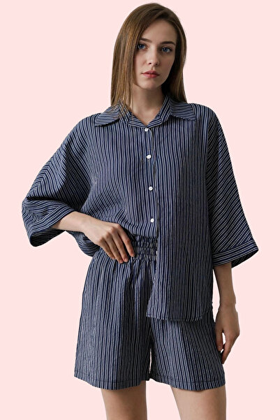 PayBuy Women's Fashion Striped Mini Shorts High Waist Wide Leg Crinkle Woven Short Length Summer Daily Combinations