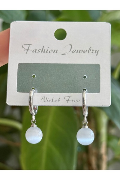 Silya Bijuteri Çelik Gümüş Renk Yuvarlak Taşlı Sallantılı Küpe