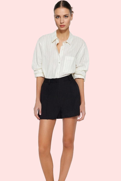 PayBuy Women's Fashion Rib Detailed Woven Shorts High Waist Pipe Leg Casual Combinations Summer Shorts
