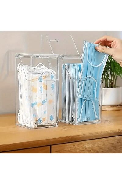 Slasa صندوق تخزين أكريليك شفاف للأقنعة (21 × 9 × 8.8 سم) - منظم مقاوم للغبار