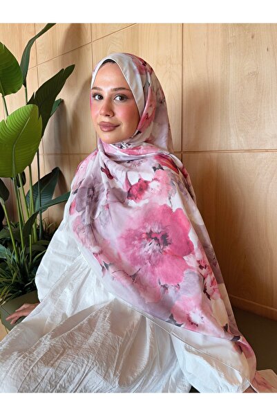 Mira İpek شال ناعم من القطن المنقوش من سلسلة إلهام بودرة وردي ps67