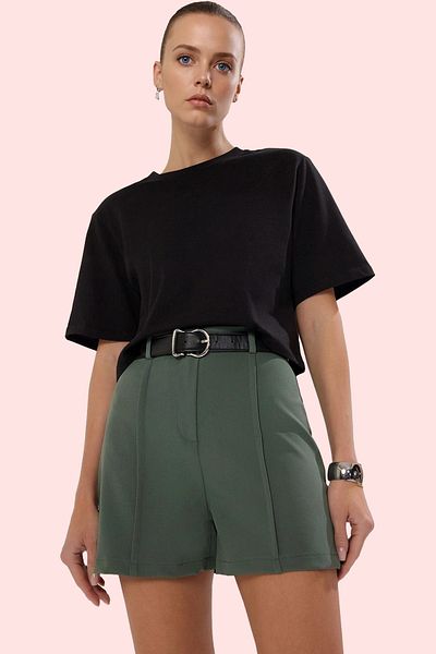 PayBuy Women's Fashion Rib Detailed Woven Shorts High Waist Pipe Leg Casual Combinations Summer Shorts
