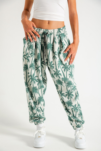 SUPERBLUE Women's Palm Patterned Pleated Baggy Trousers