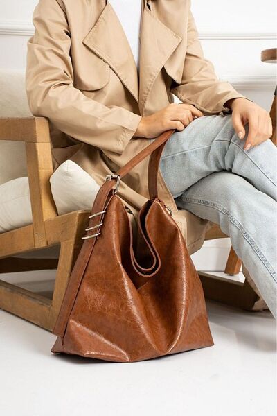 Rivina Womenring Detail Large Size Hand Arm Shoulder Bag Soft Leather Vintage Model