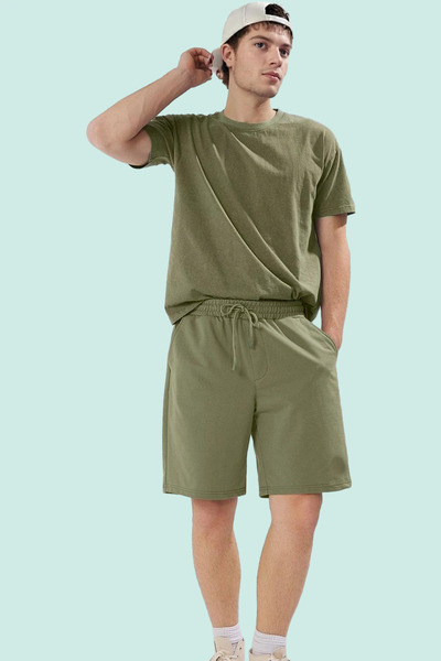 PayBuy Ανδρικό μοντέρνο υπερμεγέθη φαρδύ κοντό σορτς με υφαντό μονόχρωμο άνετο καθημερινό καλοκαιρινό σορτς