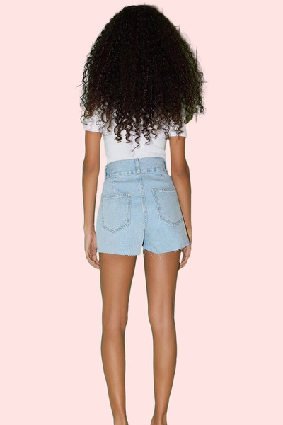 PayBuy شورت نسائي عصري عالي الخصر وواسع الساق من قماش الدنيم، شورت صيفي قطني،...