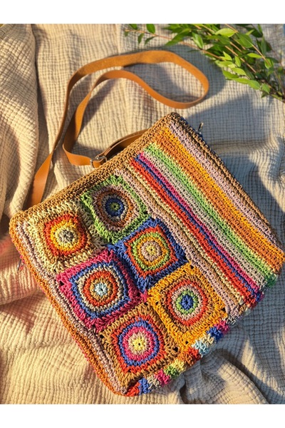 ARDEN HOBİ TASARIM Hand Knitted Paper String Authentic Side Bag/Shoulder Bag/ Straw Bag
