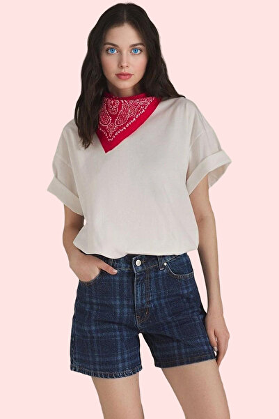 PayBuy شورت دينم نسائي عصري واسع الساق من القطن مزيج غير رسمي بتصميم عصري شور...