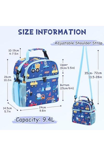 VASCHY Lunch Bag for Kids Boys, Insulated Double Compartments Cooler Lunch Box Tote Bag with Adjusta