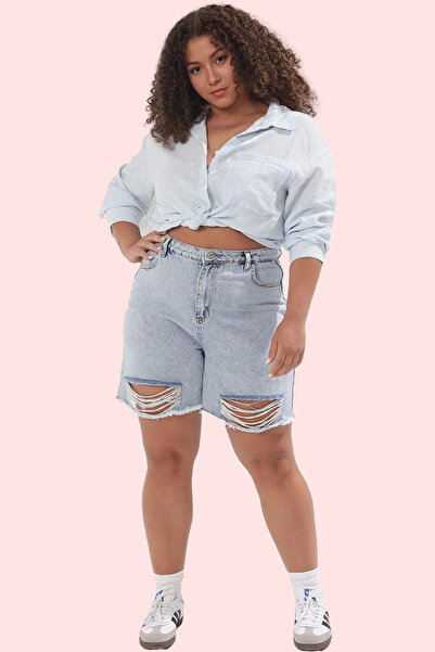 PayBuy شورت نسائي من قماش الدنيم عالي الخصر ممزق ومفصل ومريح للاستخدام اليومي...