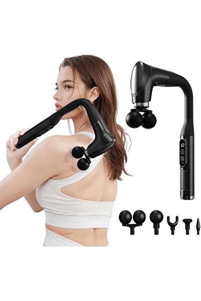 Generic مسدس تدليك كامل للجسم على شكل حرف J، 5 رؤوس قابلة للتبديل، 12 سرعة شح...