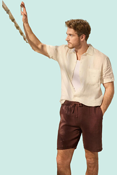 PayBuy Ανδρική μόδα Regular Fit Λινό Σορτς Χρώμα Σωλήνα Καλοκαιρινό Σορτς Είν...