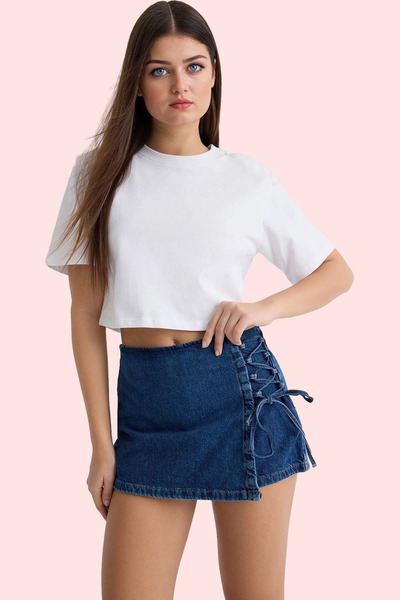 PayBuy Women's Fashion Denim Shorts Skirt Lace-Up Detail Short Length Cotton Summer Casual Daily Use Modern Design