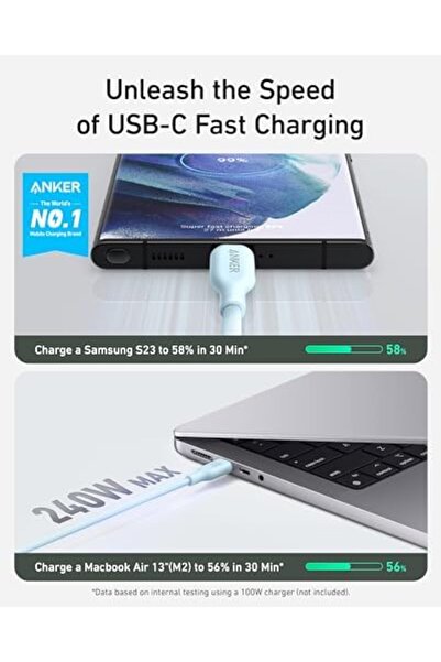 Anker 543 USB C to USB C Cable (240W 6ft) - Misty Blue