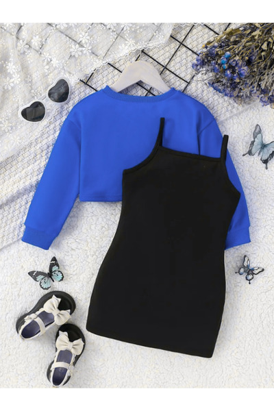 MELADYAN Kız Çocuk Cherry Baskılı Elbiseli Süpercrop 2'Lİ Takım