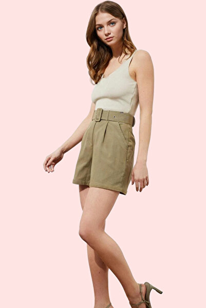 PayBuy شورت نسائي عصري بحزام من نسيج الجبردين القطني للاستخدام اليومي في عطلة...