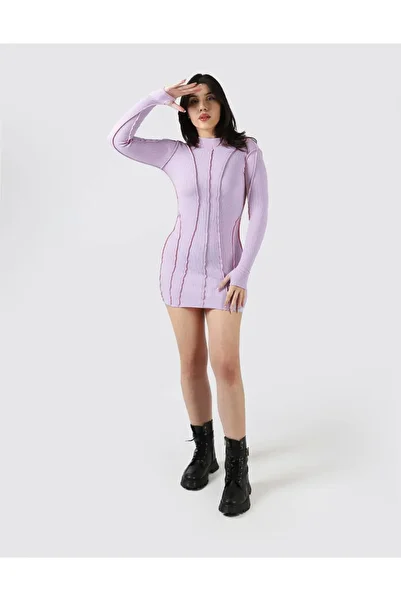 Bak Moda Pink Mini Camisole Dress with Reverse Stitch Detail Washed