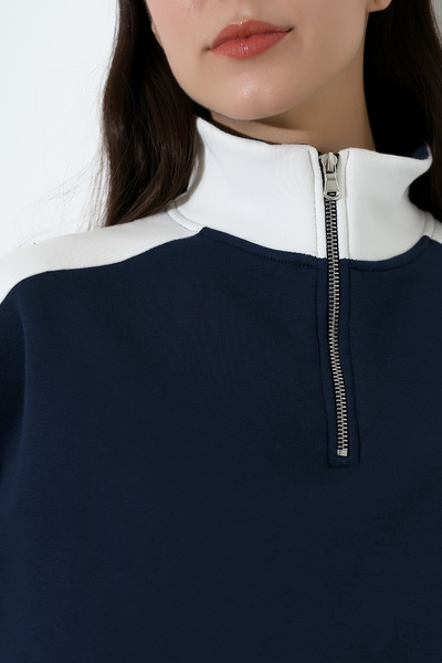 Endies Cut Half Zipper Stand Collar Sleeves Wide Side Split Women's Sweatshirt 21963 Lac