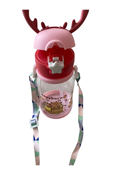 MUBX Deer Flask with Straw Water Bottle for Children Water Bottle Bpa Free with Strap