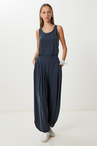 Lovelyİstanbul Strappy Draped Modal Jumpsuit Lub0153 Anthracite