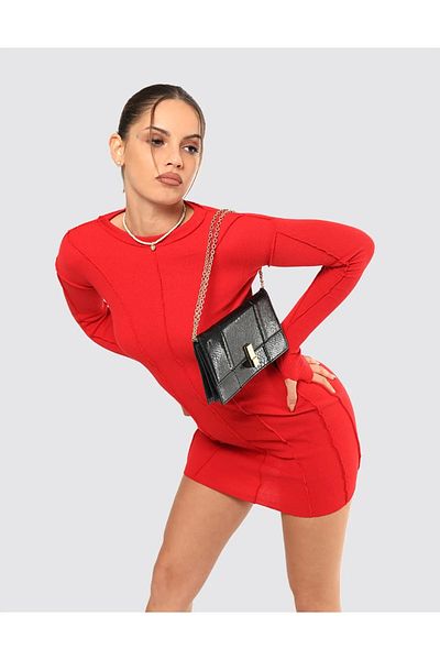Bak Moda Reverse Stitch Detail Washed Red Mini Camisole Dress